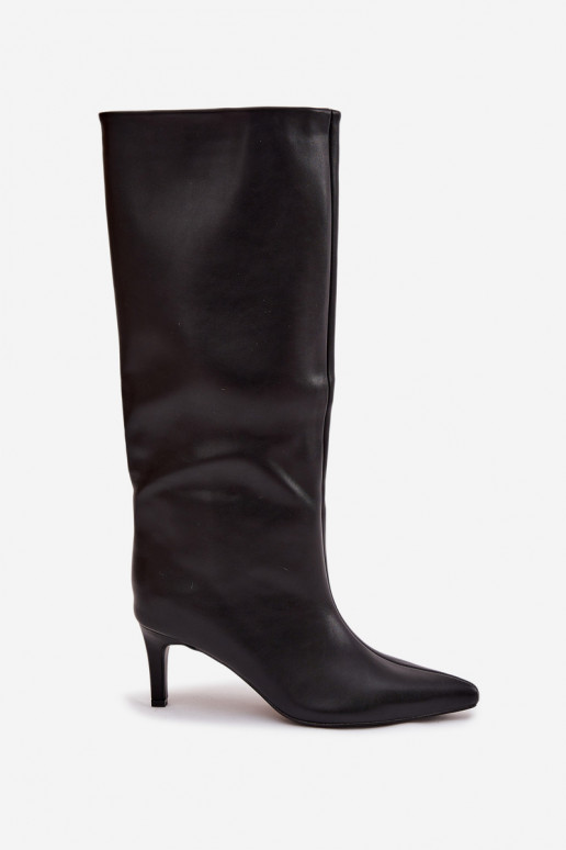 dámské dlouhé boty Slip-on vzor s tenkými podpatky  Černé Olyvia