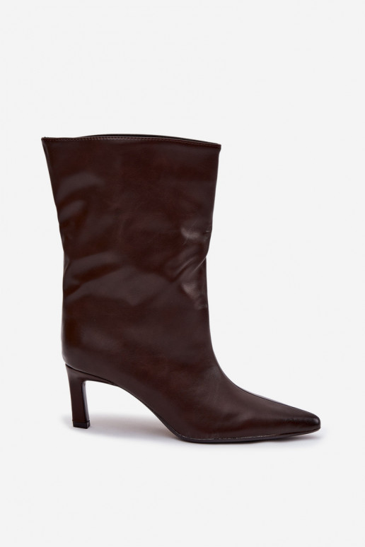 Slip-on vzor Dámské podpatky s tenkými podpatky z ekologické kůže Czekoladowe Norell