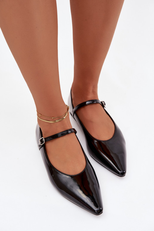 Lakované baleríny s popruhy Černé Jarelle