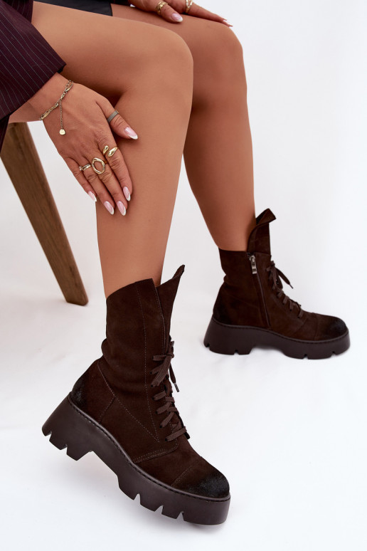 boty   Z Naturalnego Zamszu Zazoo 976 Czekoladowe