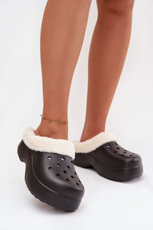 Dámské pantofle zateplené s kožešinou uvnitř Černé Palvine
