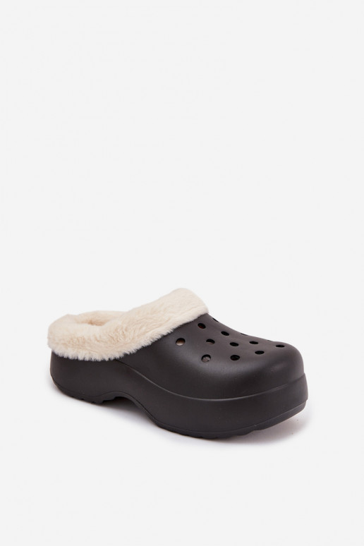  Dámské pantofle zateplené s kožešinou uvnitř Černé Palvine