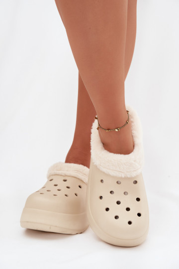  Dámské pantofle zateplené s kožešinou uvnitř béžové Palvine 2