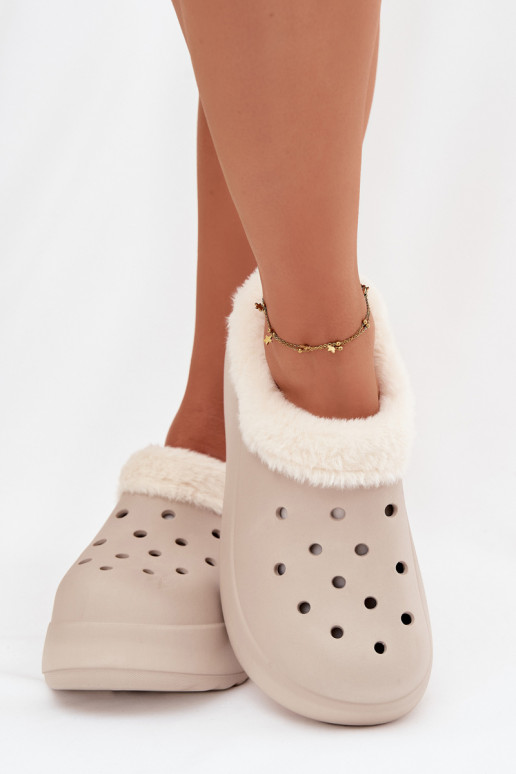  Dámské pantofle zateplené s kožešinou uvnitř khaki Palvine