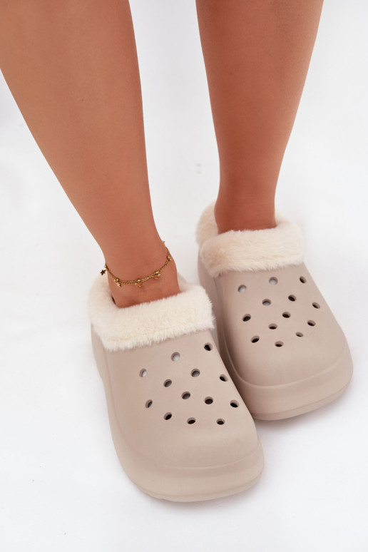  Dámské pantofle zateplené s kožešinou uvnitř khaki Palvine