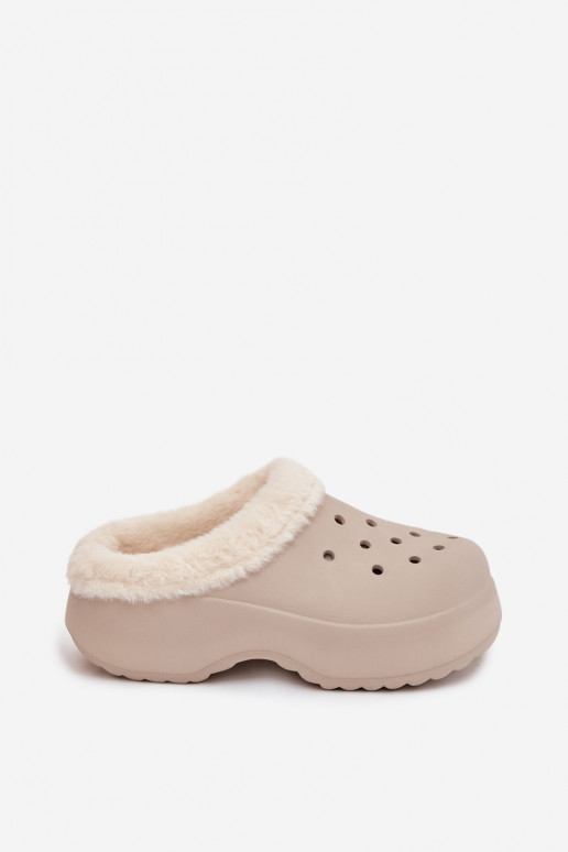  Dámské pantofle zateplené s kožešinou uvnitř khaki Palvine