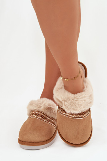 Pantofle  s kožešinou I Haftem hnědáDevianne