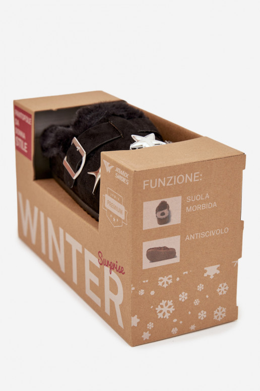 Pantofle  s pěknými detaily I s přezkami zateplené s kožešinou uvnitř Černé Thalora