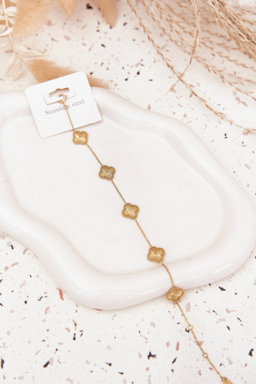 Náramek z nerezové oceli Z s květinovými motivyuszkami zlaté barvy