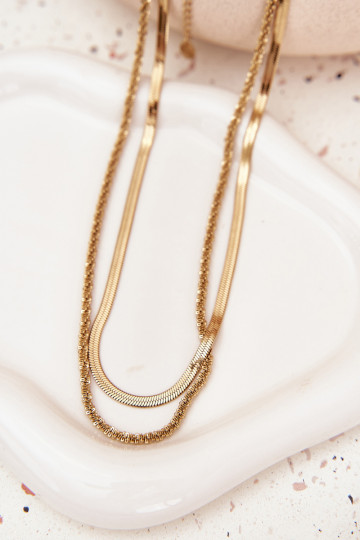 Dvojitý řetěz z nerezové oceli zlaté barvy