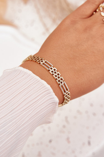 Náramek  z nerezové oceli s třpytivými očky zlaté barvy