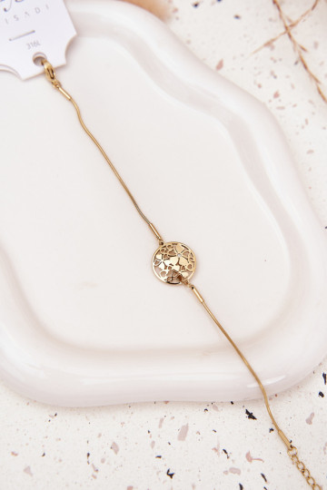 Náramek   Kółko Z s květinovými motivyuszkami zlaté barvy 2