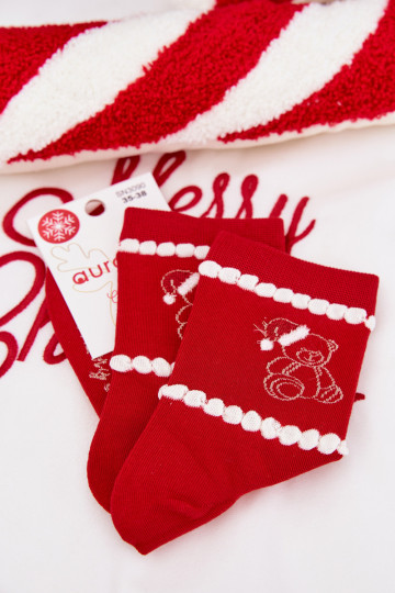 Ponožky  Vánoce Medvídci Santa Clausa červené 2