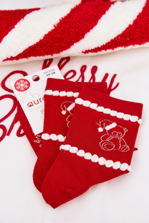 Ponožky  Vánoce Medvídci Santa Clausa červené