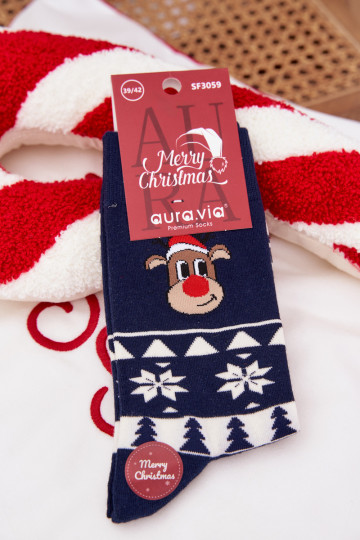 Skarpety  Vánoce  s jelenem tmavě modrá