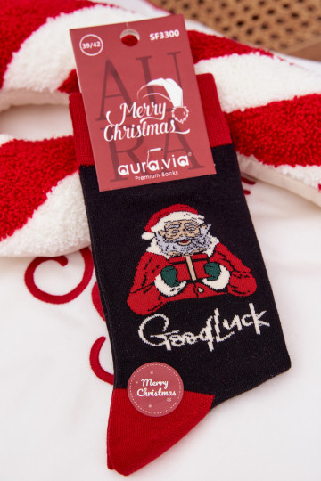 Skarpety  Vánoce s nápisem I Śmiejącym Się Santa Clausem Černé
