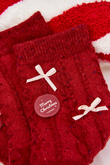 Ponožky  Vánoce se stuhami Wełna s alpakami červené