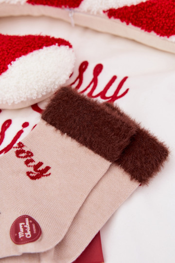 Slavnostní ponožky Dětské s kožešinou  Wełna s alpakami béžové