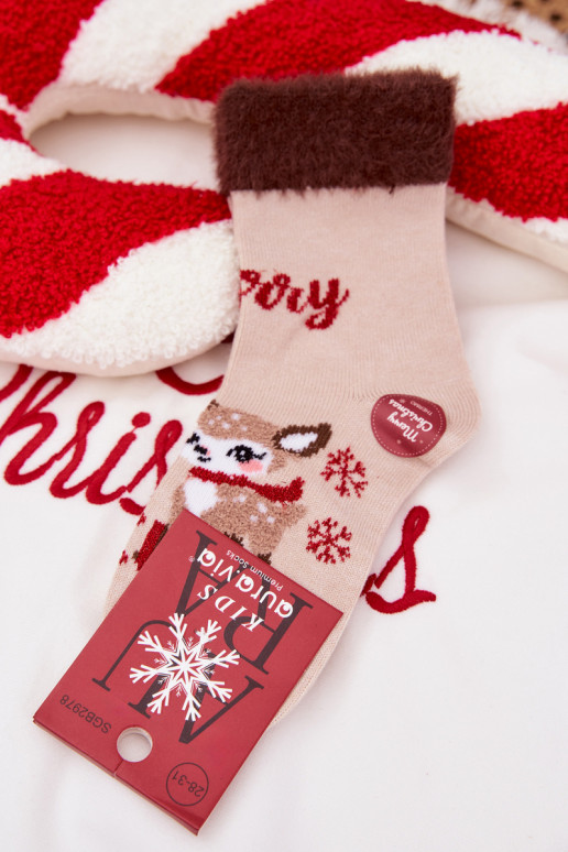 Slavnostní ponožky Dětské s kožešinou  Wełna s alpakami béžové