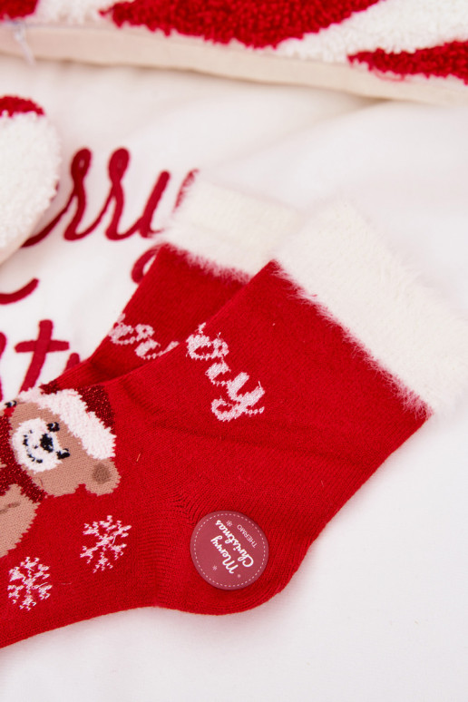 Slavnostní ponožky Dětské s kožešinou I m I Wełna s alpakami červené