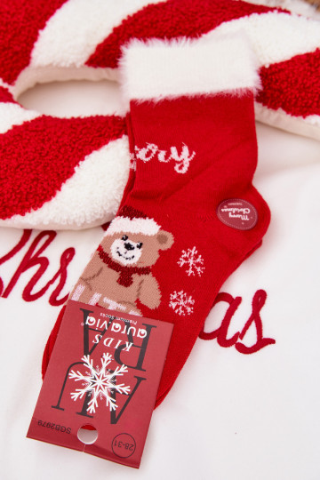 Slavnostní ponožky Dětské s kožešinou I m I Wełna s alpakami červené 2