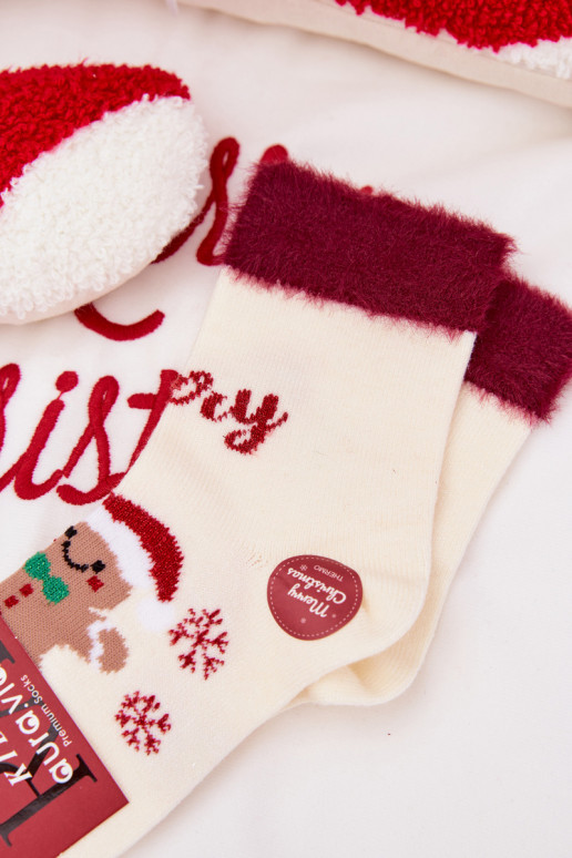 Slavnostní ponožky Dětské Piernik I s kožešinou Wełna s alpakami slonová kost