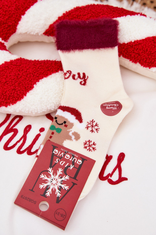 Slavnostní ponožky Dětské Piernik I s kožešinou Wełna s alpakami slonová kost