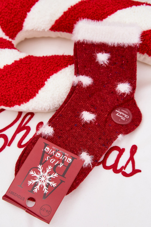 Dětské Vánoce Ponožky  s kožešinou Wełna s alpakami červené