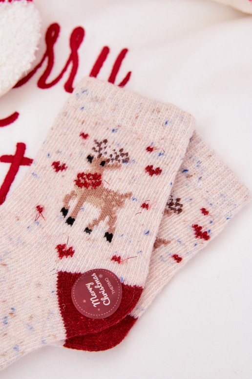 Dětské Vánoce Ponožky s jelenem Wełna s alpakami béžové