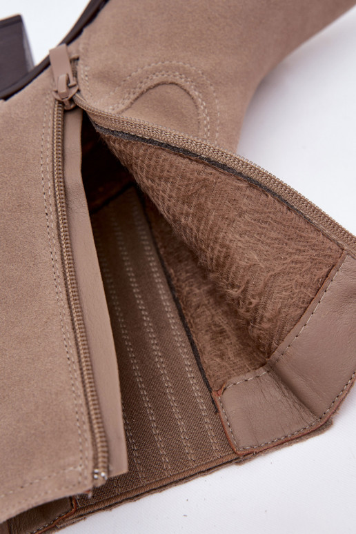 ze semiše Boty v kovbojském stylu  s podpatky zateplené béžové Dylira