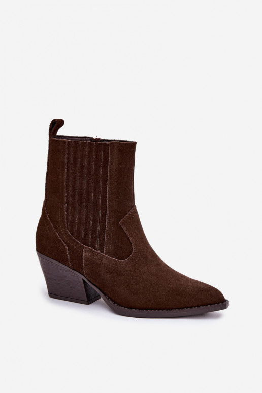 ze semiše Boty v kovbojském stylu  s podpatky zateplené Czekoladowe Dylira