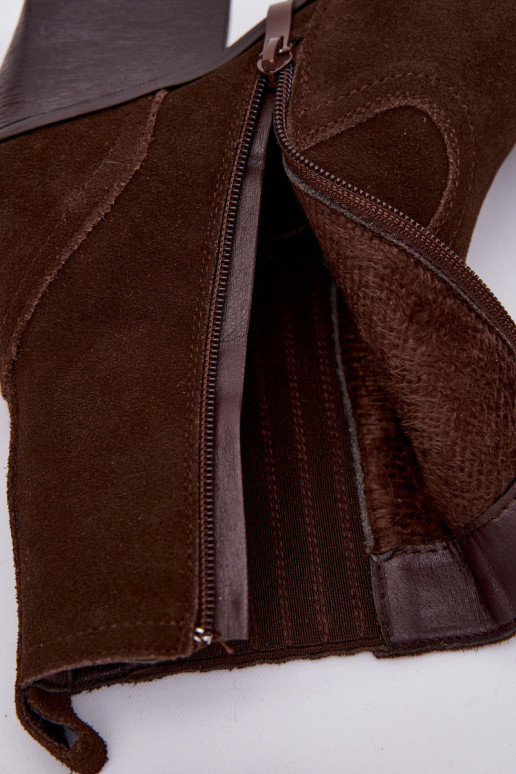 ze semiše Boty v kovbojském stylu  s podpatky zateplené Czekoladowe Dylira