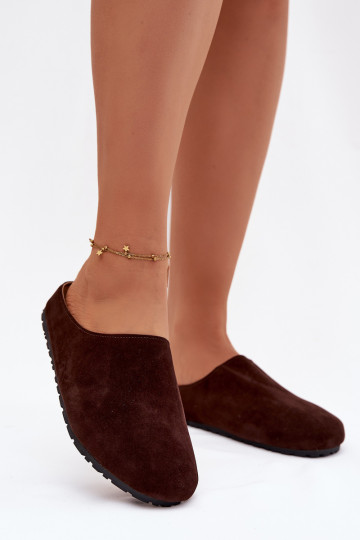 Pantofle  Z z eko semišeu Czekoladowe Kalvess 2