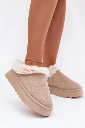 Sněhule  s platformou s kožešinou I Przeszyciami slonová kost Arelina 2