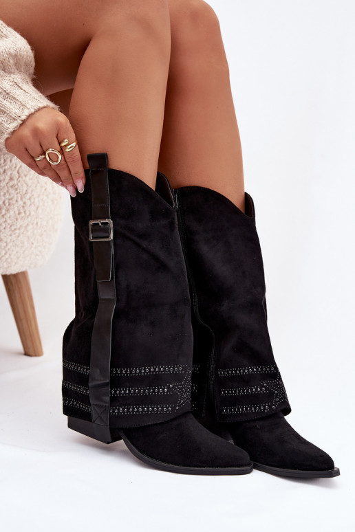dlouhé boty kovbojský styl   I s přezkami Černé Camilora