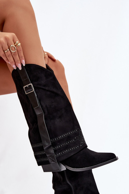 dlouhé boty kovbojský styl   I s přezkami Černé Camilora