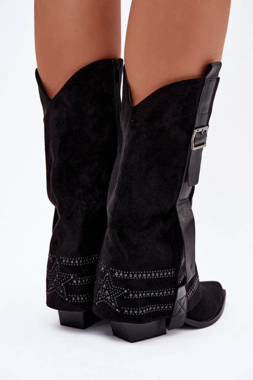 dlouhé boty kovbojský styl   I s přezkami Černé Camilora