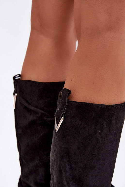 Teplé dlouhé kozačky Slip-on vzor s vrásčitou podrážkou Černé Ilvessa