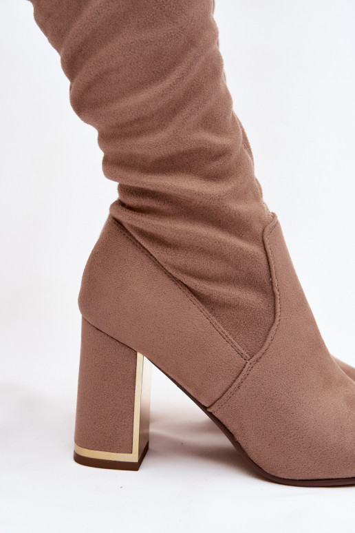 dámské dlouhé boty z eko semišeowe nad kolena s podpatky béžové Thamine