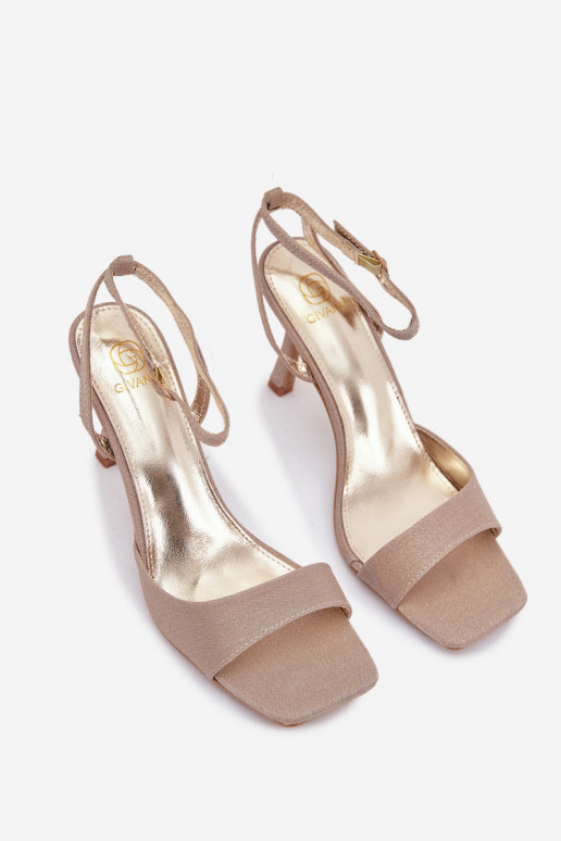 Dámské sandály s tenkými podpatky se třpytkami zlaté barvy Brisora