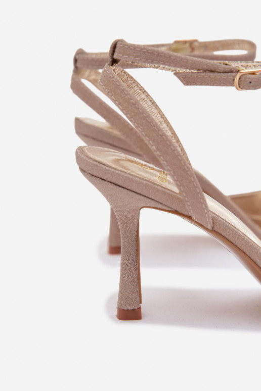 Dámské sandály s tenkými podpatky se třpytkami zlaté barvy Brisora