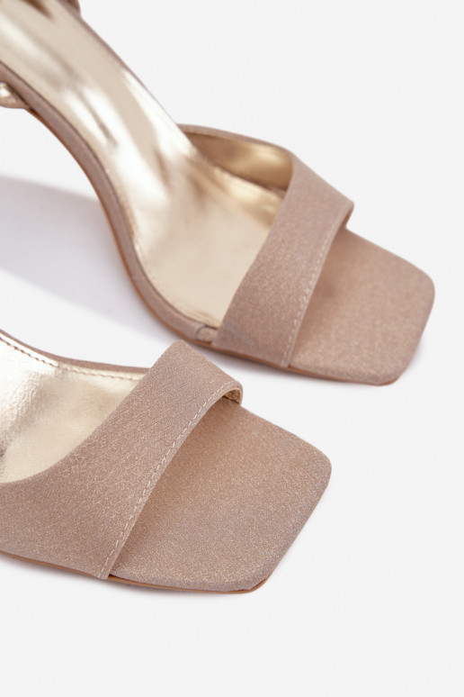 Dámské sandály s tenkými podpatky se třpytkami zlaté barvy Brisora