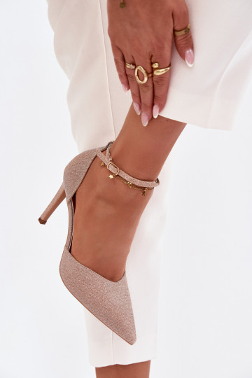 Lesklé vysoké podpatky s popruhy Szampańskie Joranne 2