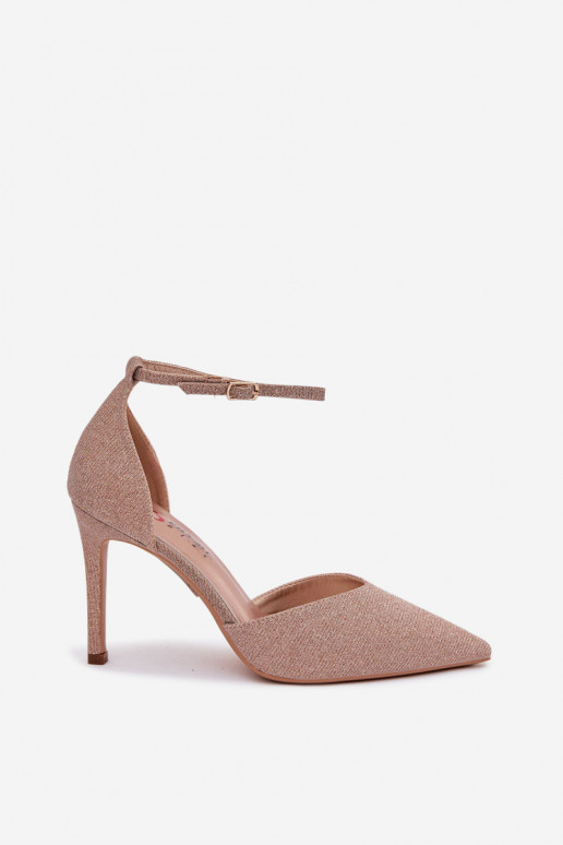 Lesklé vysoké podpatky s popruhy Szampańskie Joranne