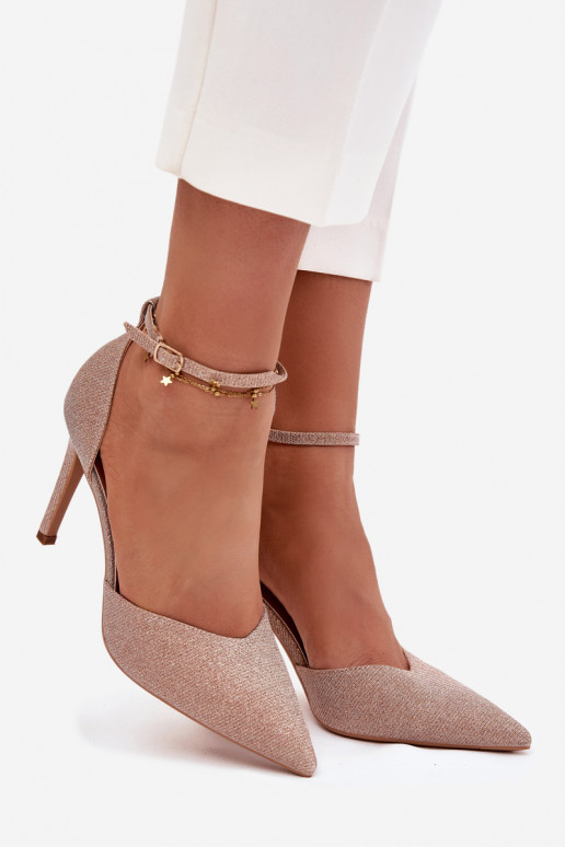 Lesklé vysoké podpatky s popruhy Szampańskie Joranne