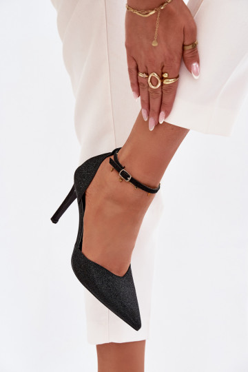 Lesklé vysoké podpatky s popruhy Černé Joranne 2