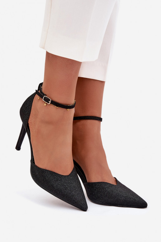 Lesklé vysoké podpatky s popruhy Černé Joranne