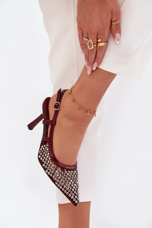 Boty na vysokém podpatku s nýty vínová Selinna