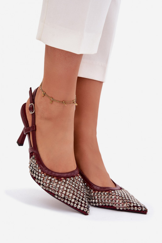 Boty na vysokém podpatku s nýty vínová Selinna