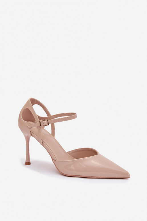 s efektem laku Boty na vysokém podpatku s popruhy béžové Tarilin